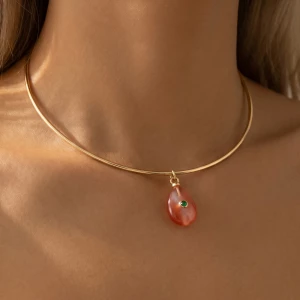 Wire Choker Necklace With Stone Teardrop Pendant