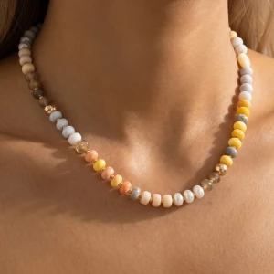 Smooth Stone Rondelle Beaded Strand Necklace