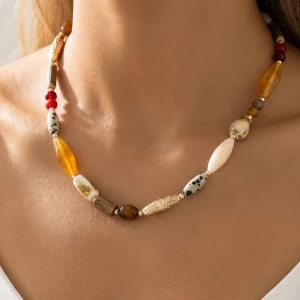 Mixed Material Chunky Oval Bead Statement Necklace