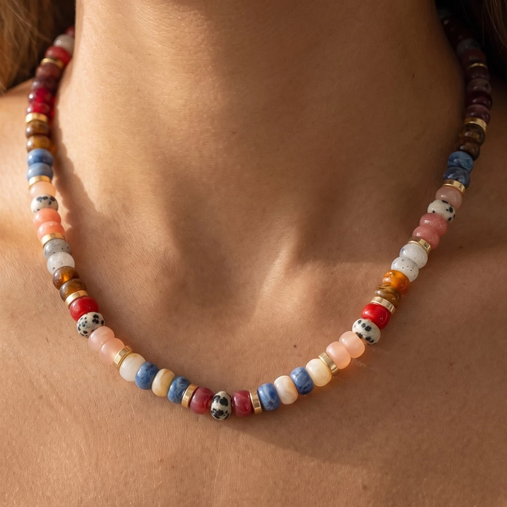 Rondelle Bead Necklace With Semi Precious Stones