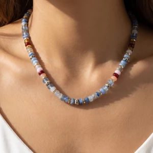 Rondelle Bead Necklace With Semi Precious Stones