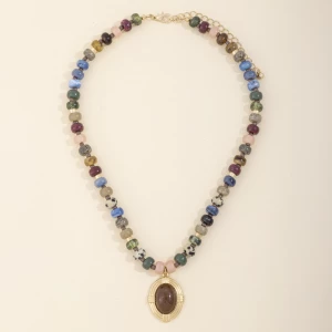 Beaded Necklace With Framed Oval Cabochon