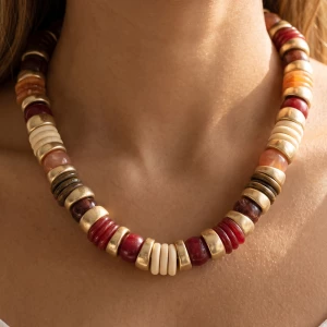 Chunky Marbled Disc And Ball Beaded Necklace