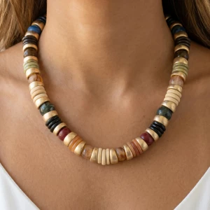 Chunky Marbled Disc And Ball Beaded Necklace