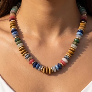 Chunky Saucer And Rondelle Bead Necklace