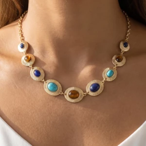 Sunburst Oval Cabochon Station Necklace