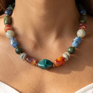 Chunky Mixed Nugget Bead Statement Necklace