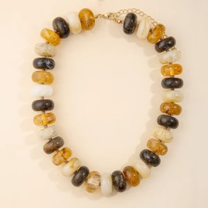 Chunky Marbled Disc Bead Statement Necklace
