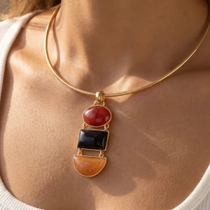 Neck Cuff Choker With Triple Stone Drop