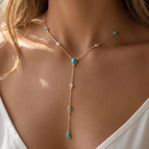 Turquoise Stone Station Y Lariat Necklace