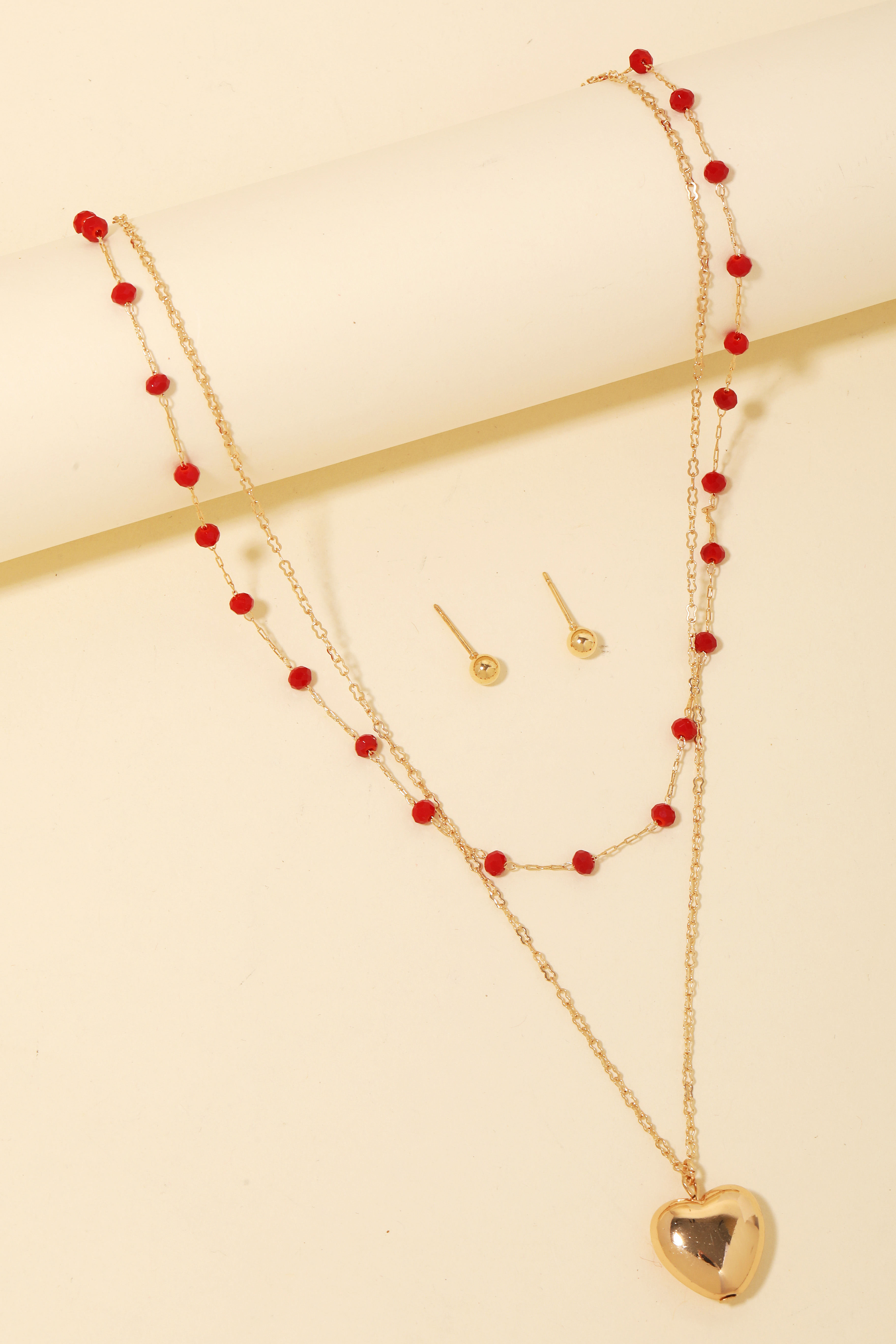 Metallic Heart Pendant Layered Chain Necklace Set