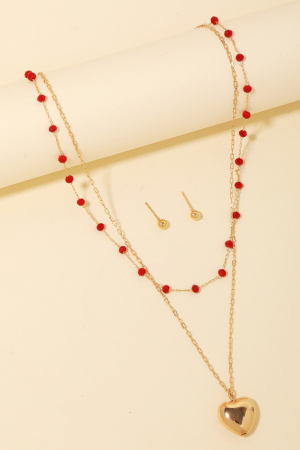 Metallic Heart Pendant Layered Chain Necklace Set