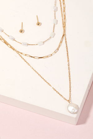 Pearly Disc Layered Chain Necklace Set