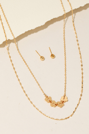 Metallic Flower Charms Layered Chain Necklace Set