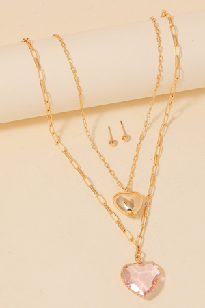 Faceted Crystal And Metallic Pendant Necklace Set