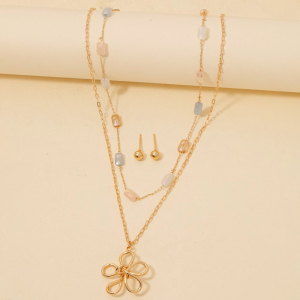 Wire Flower Pendant Necklace Set