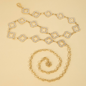 Pave Clover Outline Chain Belt