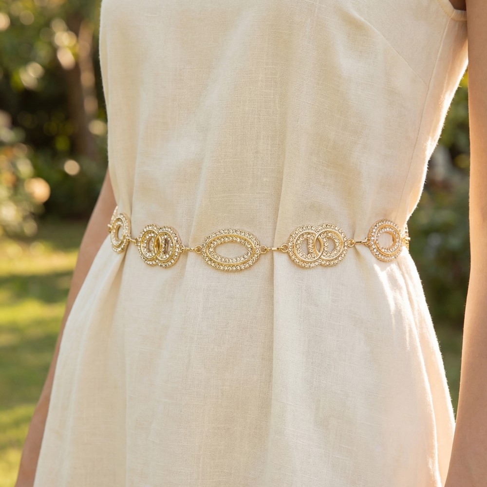 Pave Crystal Oval Link Chain Belt