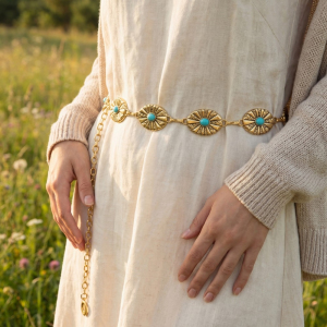 Sunburst Concho Turquoise Stone Chain Belt