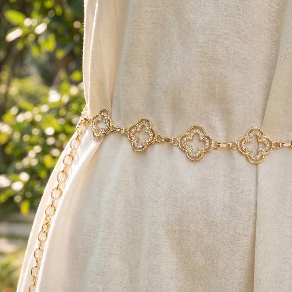 Crystal Clover Link Chain Belt