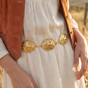 Engraved Horse Medallion Chain Belt