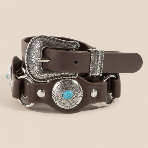 Western Turquoise Concho Link Chain Vegan Leather Belt