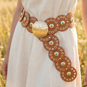 Grommet Trim Leather Concho Disc Link Belt