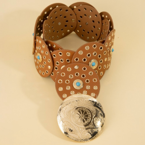 Large Concho Disc Vegan Leather Belt