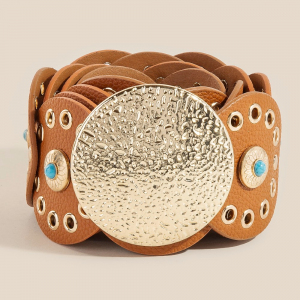 Western Turquoise Stud Disc Concho Chain Vegan Leather Belt