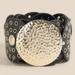 Western Oval Concho Disc Panel Vegan Leather Belt