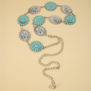 Abstract Turquoise Studded Disc Concho Chain Belt