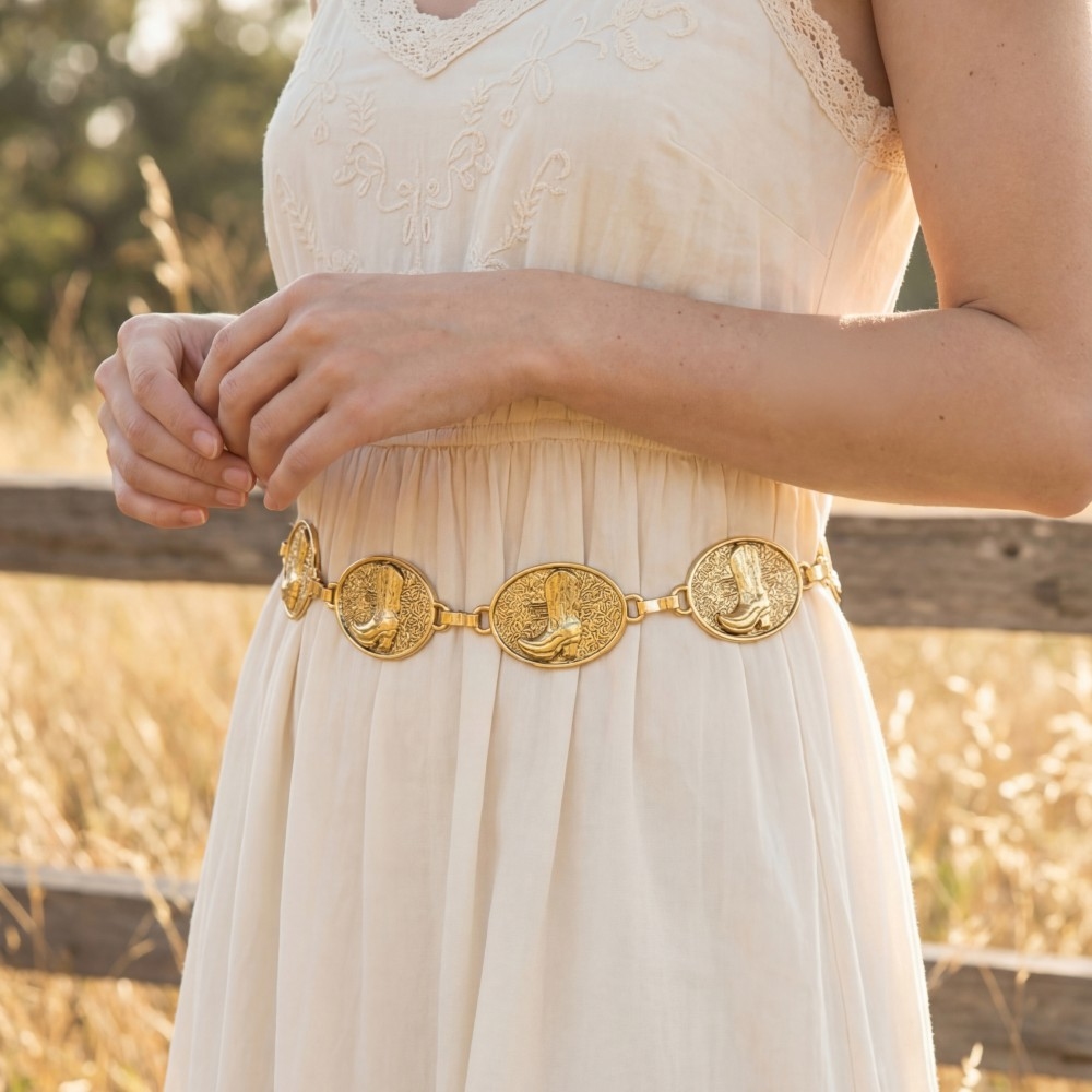 Cowboy Boot Oval Medallion Chain Belt