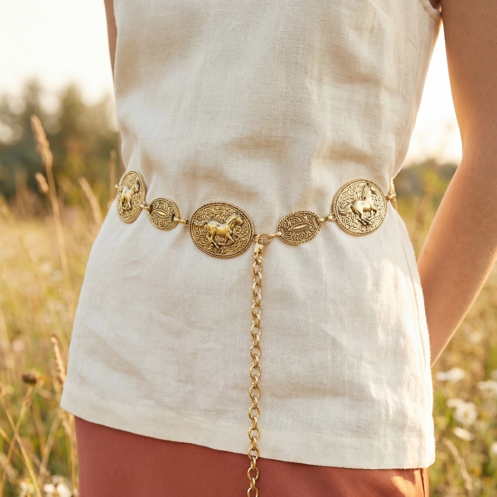 Horse & Rider Oval Medallion Chain Belt