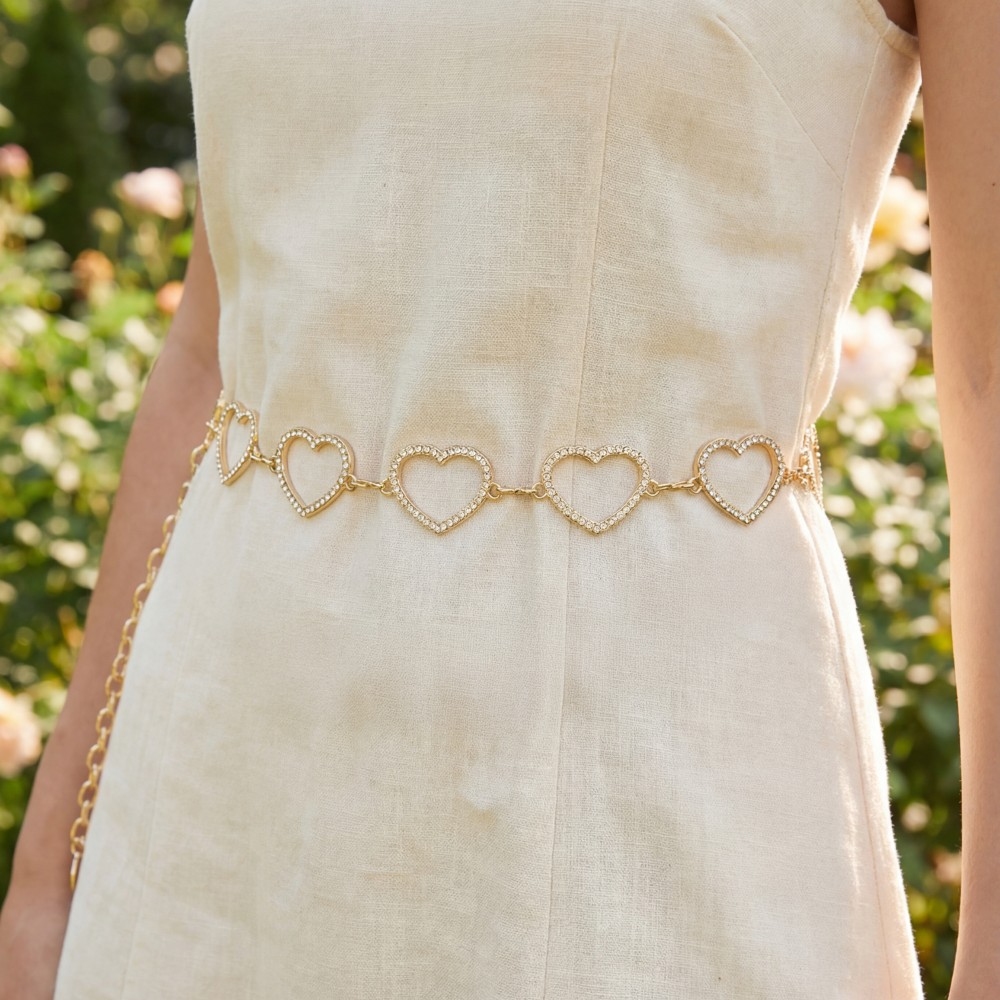 Crystal Open Heart Link Chain Belt
