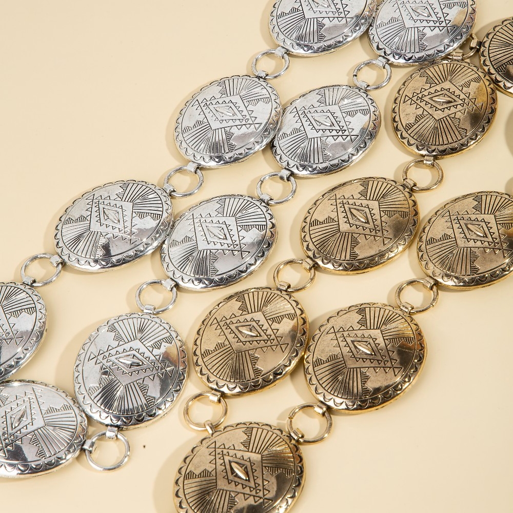 Oval Concho Disc Western Chain Belt