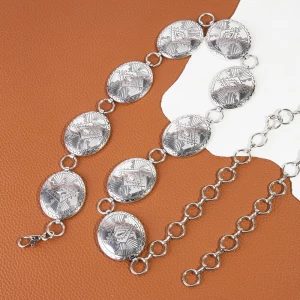 Aztec Engraved Oval Concho Link Chain Belt