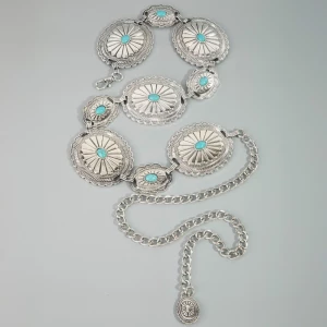 Graduated Turquoise Stone Sunburst Concho Chain Belt