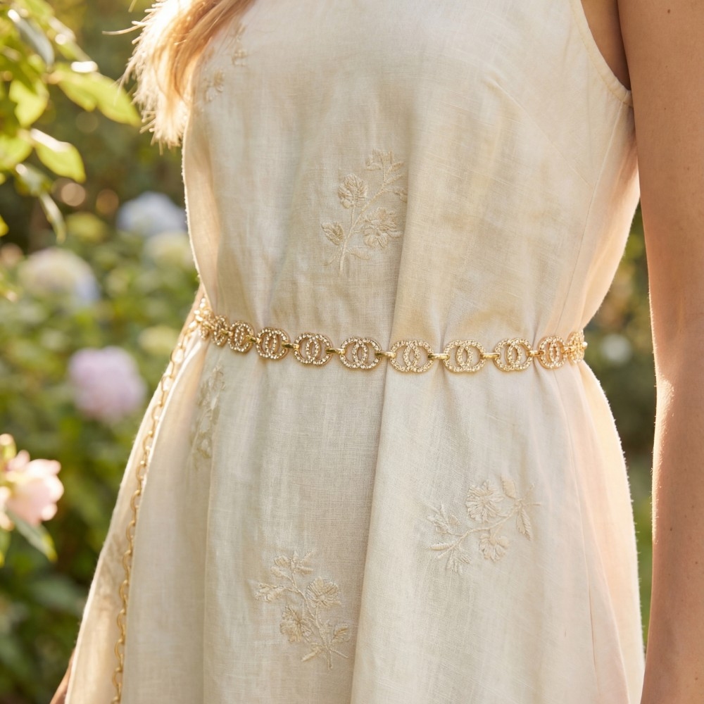 Gold Cz Double Circle Link Chain Belt