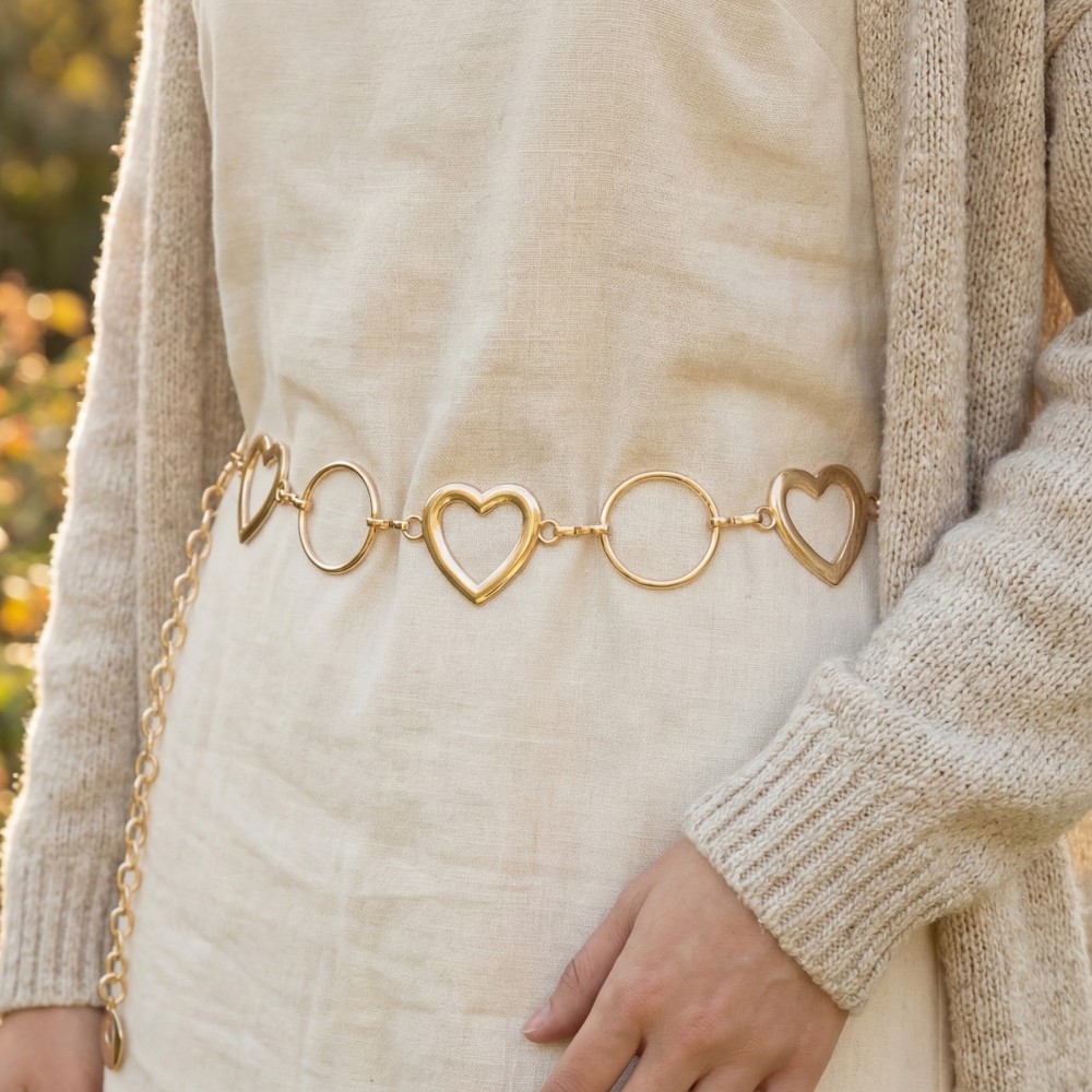 Open Heart & Circle Mixed Link Chain Belt