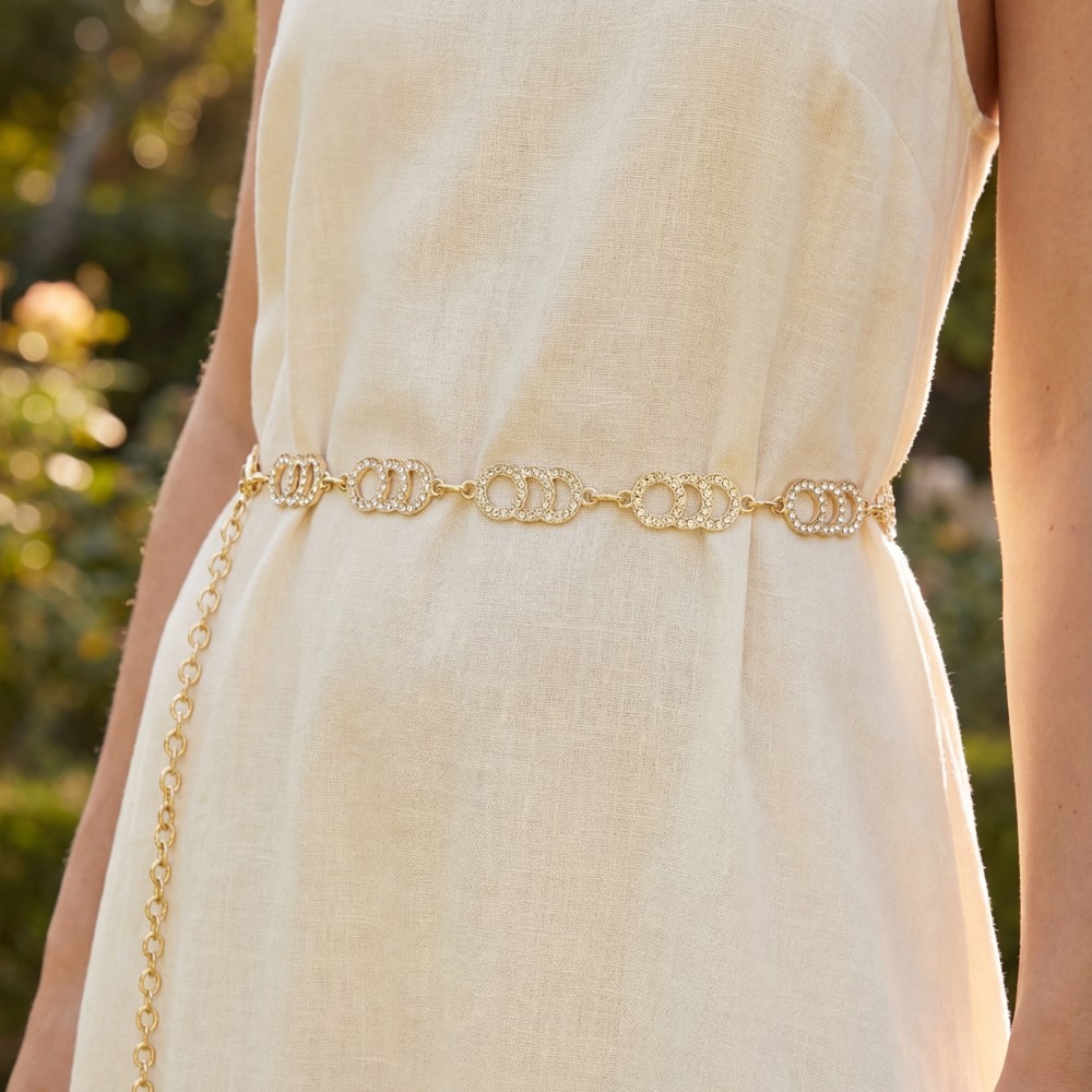 Gold Cz Open Circle Double Link Chain Belt