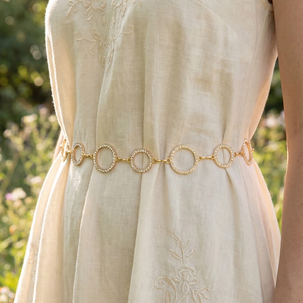 Crystal Rhinestone Circle Chain Belt