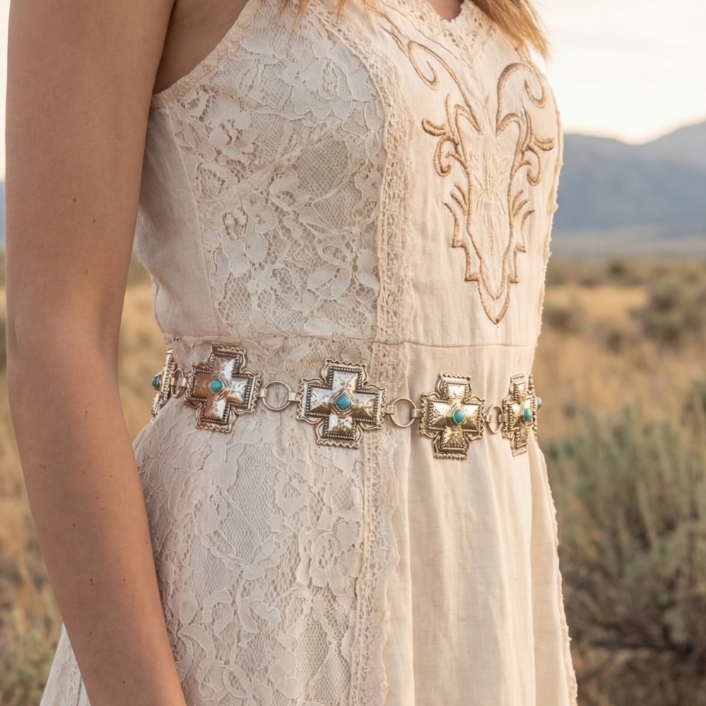 Turquoise Cross Concho Chain Belt