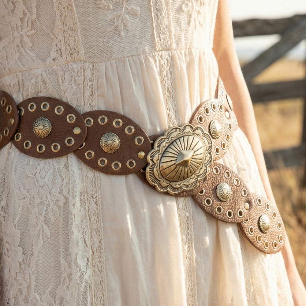 Gold Oval Grommet Concho Belt