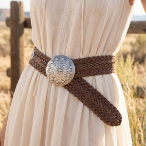 Braided Vegan Leather Floral Concho Belt