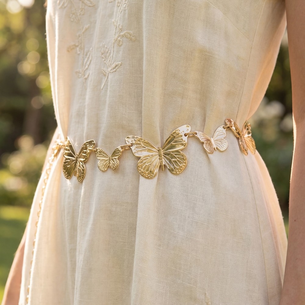 Gold Engraved Butterfly Link Chain Belt