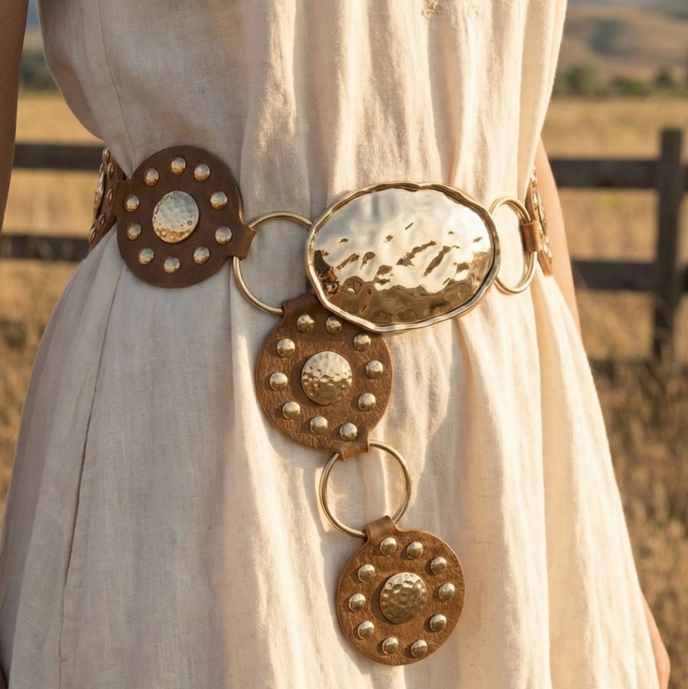 Gold Studded Circle Ring Chain Belt