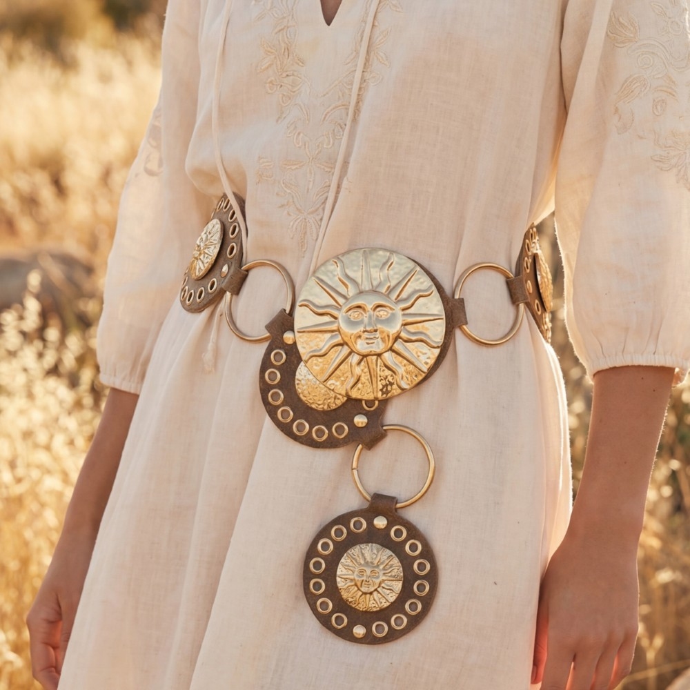 Gold Sun Concho Ring Chain Belt