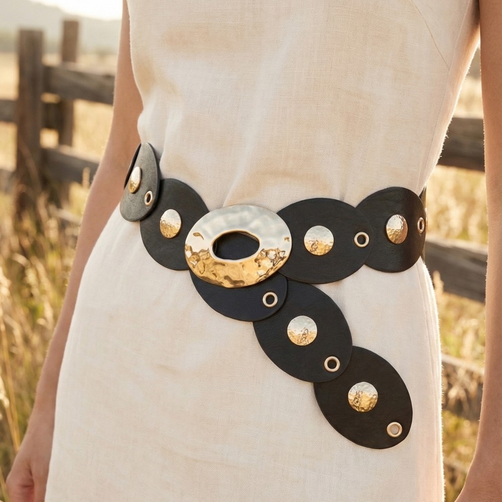 Gold Hammered Oval Disc Wide Belt