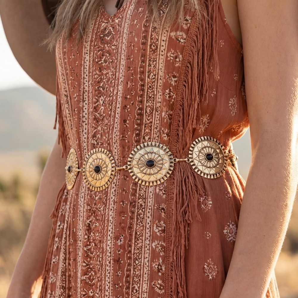 Stone Sunburst Concho Chain Belt
