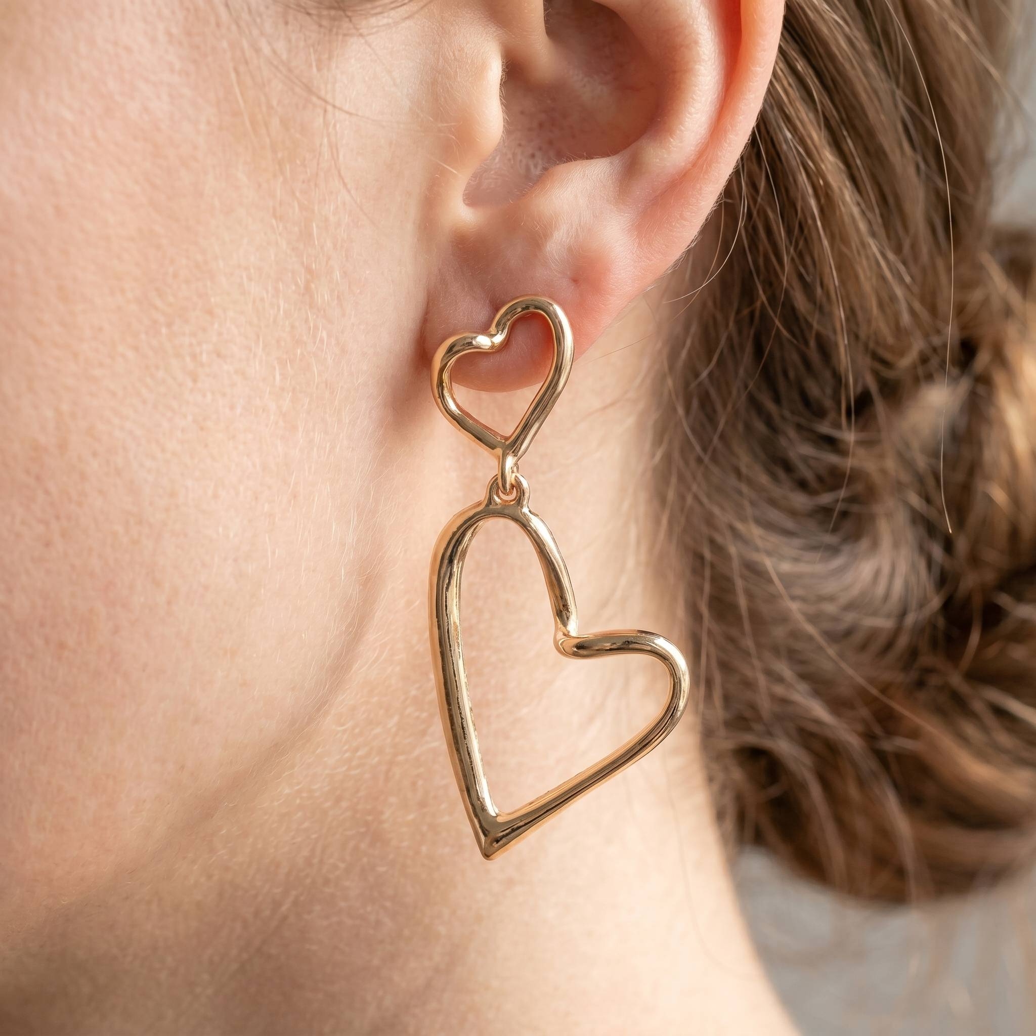 Double Metallic Heart Dangle Earrings